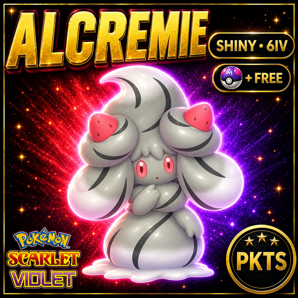 Shiny Alcremie Vanilla Cream Strawberry Sweet 6IV Pokémon Scarlet Violet Link Trade | PKTS