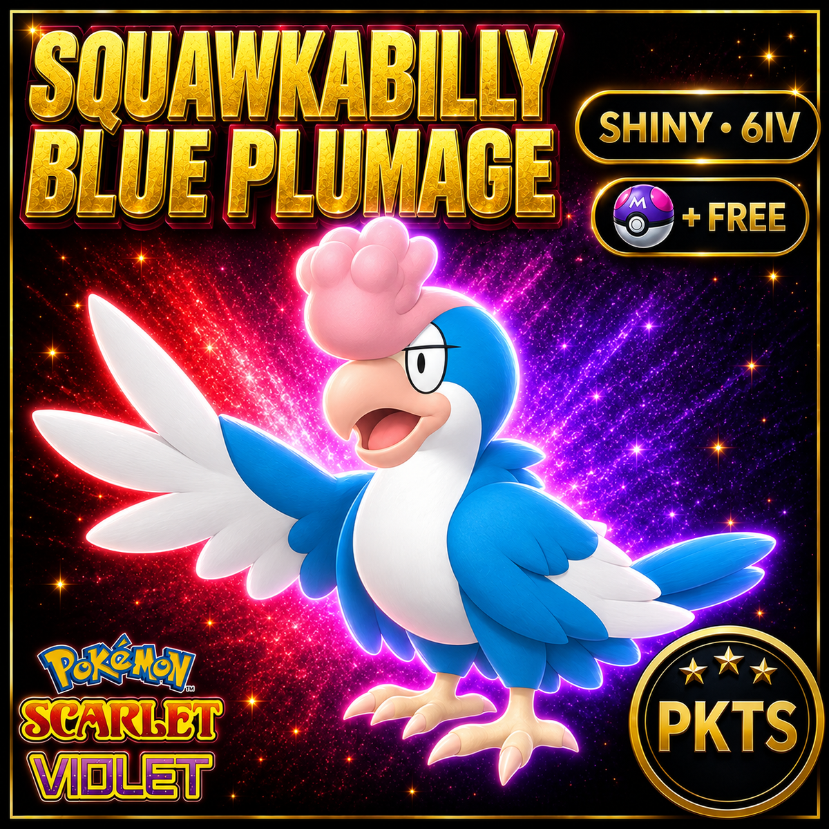 Shiny Squawkabilly Blue Plumage 6IV Pokémon Scarlet Violet Link Trade | PKTS