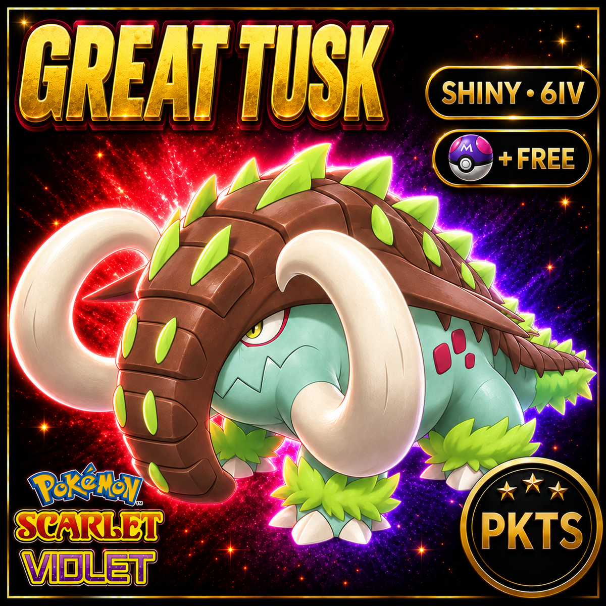 Shiny Great Tusk 6IV Pokémon Scarlet Violet Link Trade | PKTS