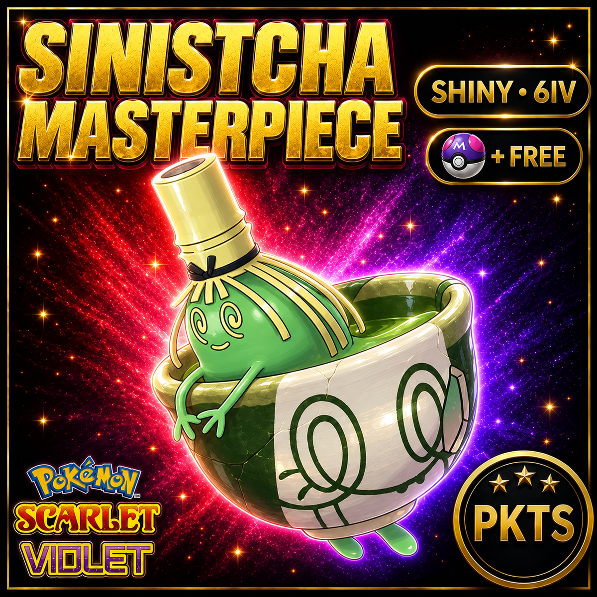 Shiny Sinistcha Masterpiece 6IV Pokémon Scarlet Violet Link Trade | PKTS