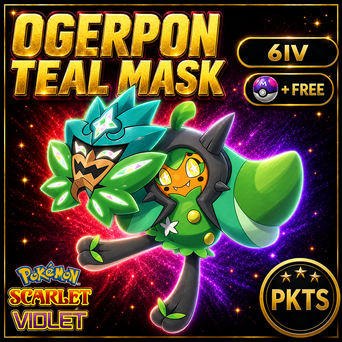 Non-Shiny Ogerpon Teal Mask 6IV Pokémon Scarlet Violet Link Trade | PKTS