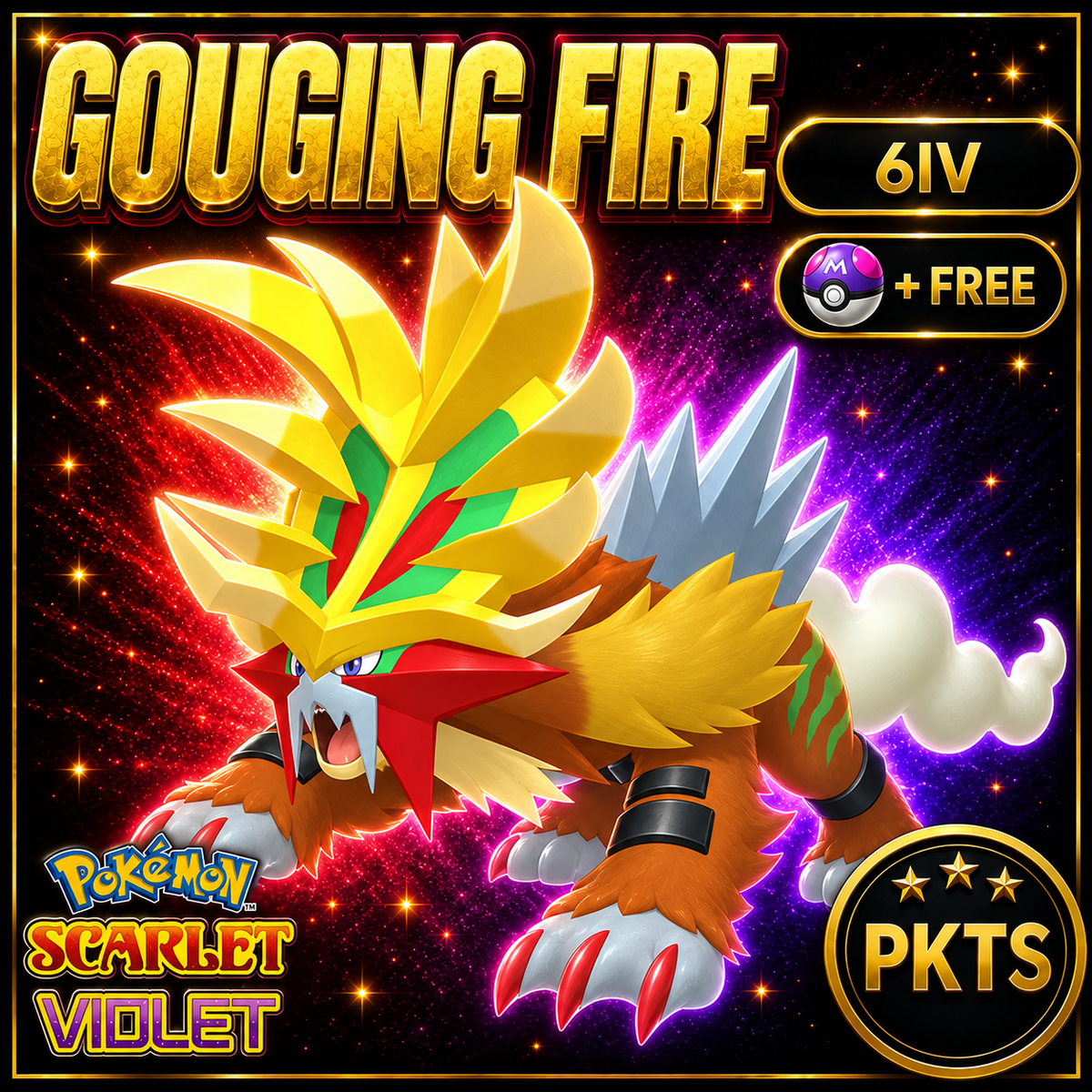 Non-Shiny Gouging Fire Pokémon Scarlet Violet 6IV | PKTS