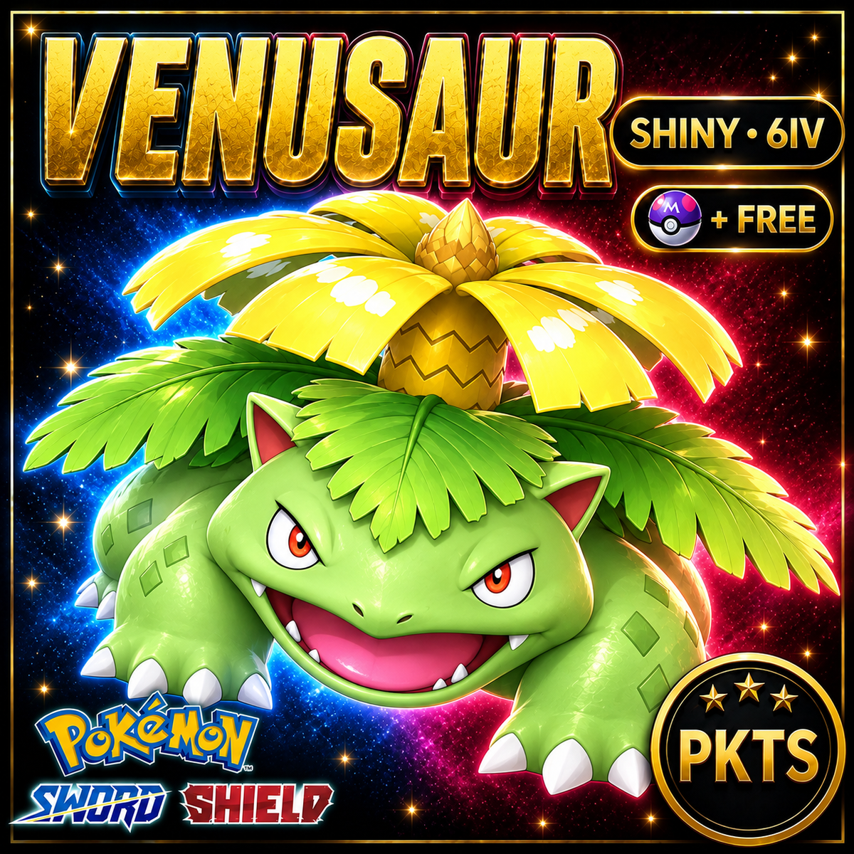 Shiny Venusaur Pokémon Sword Shield 6IV PKTS Image 1