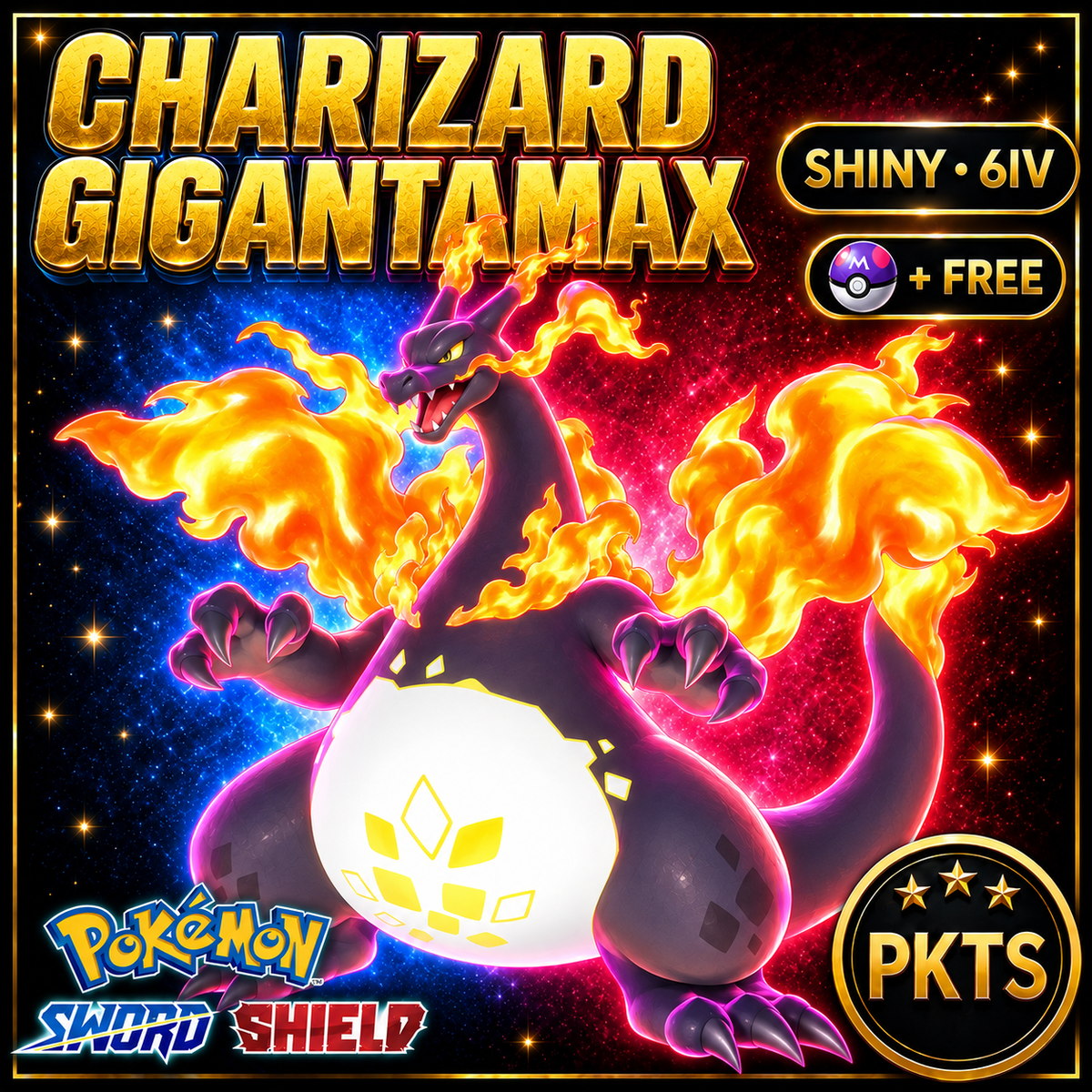 Shiny Charizard Gigantamax Pokémon Sword Shield 6IV PKTS Image 1