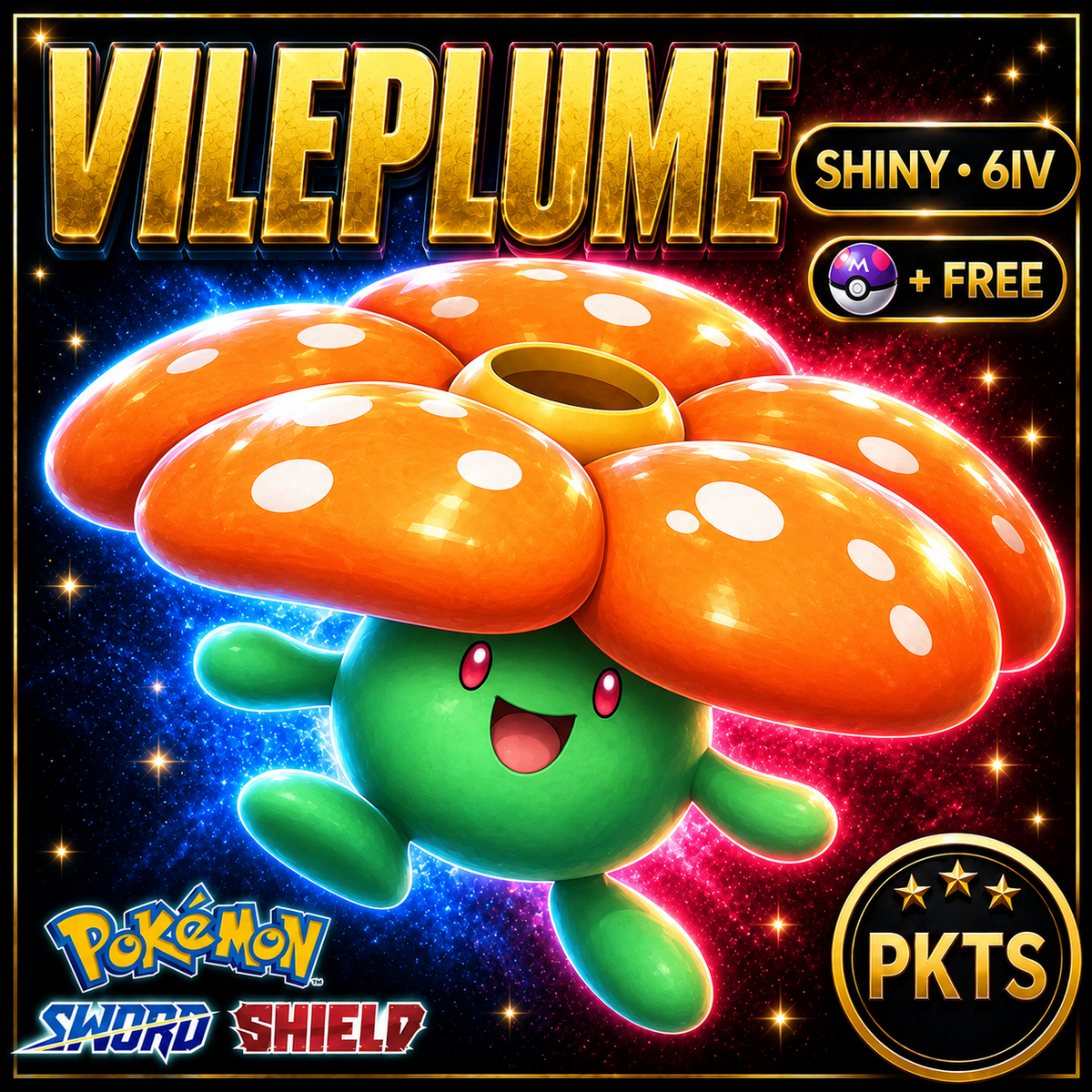 Shiny Vileplume Pokémon Sword Shield 6IV PKTS Image 1
