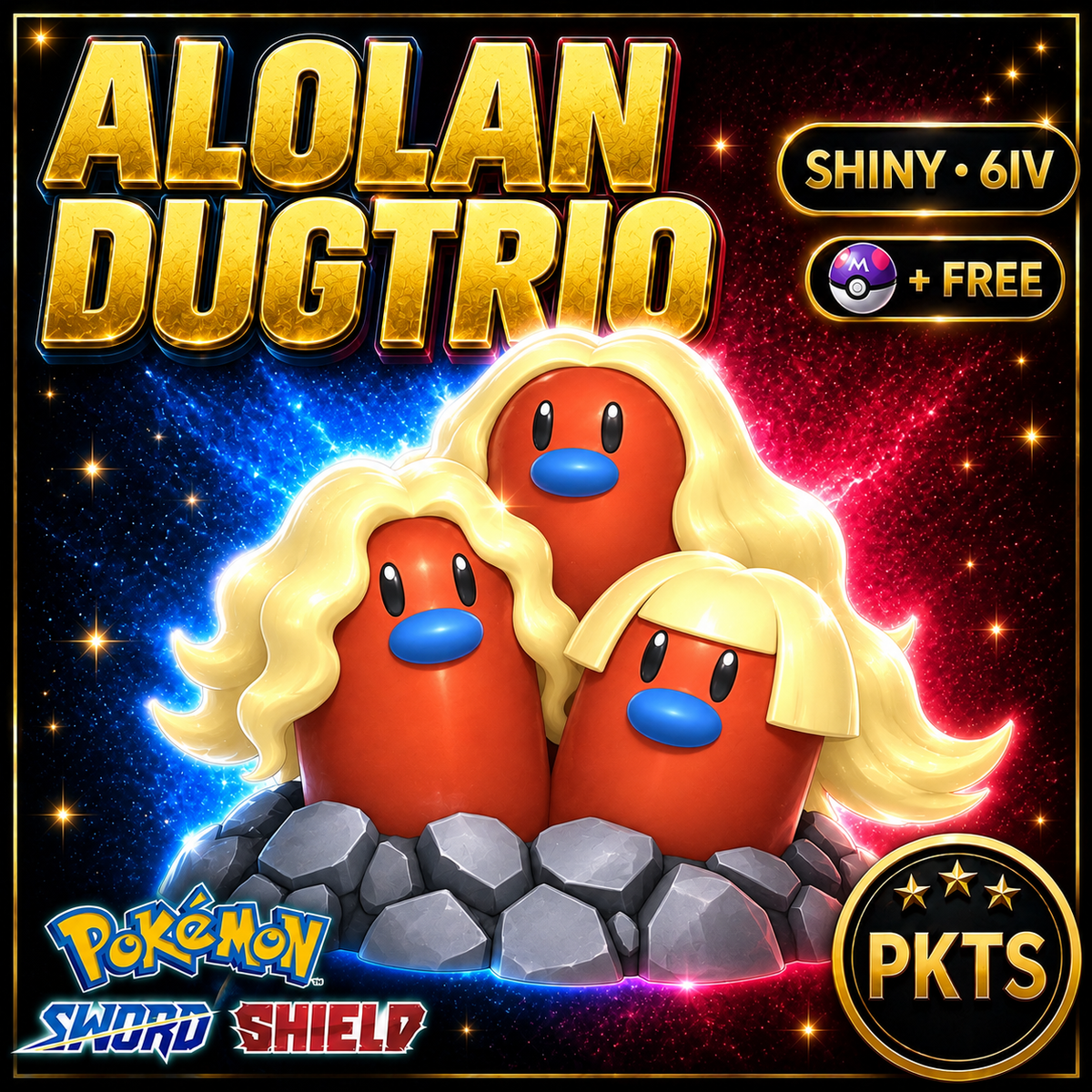 Shiny Alolan Dugtrio Pokémon Sword Shield 6IV PKTS Image 1