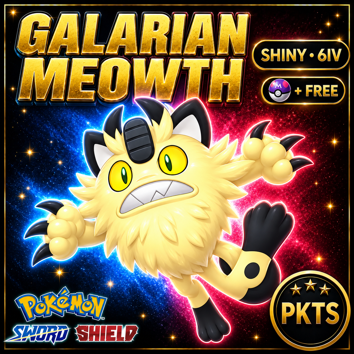 Shiny Galarian Meowth Pokémon Sword Shield 6IV PKTS Image 1