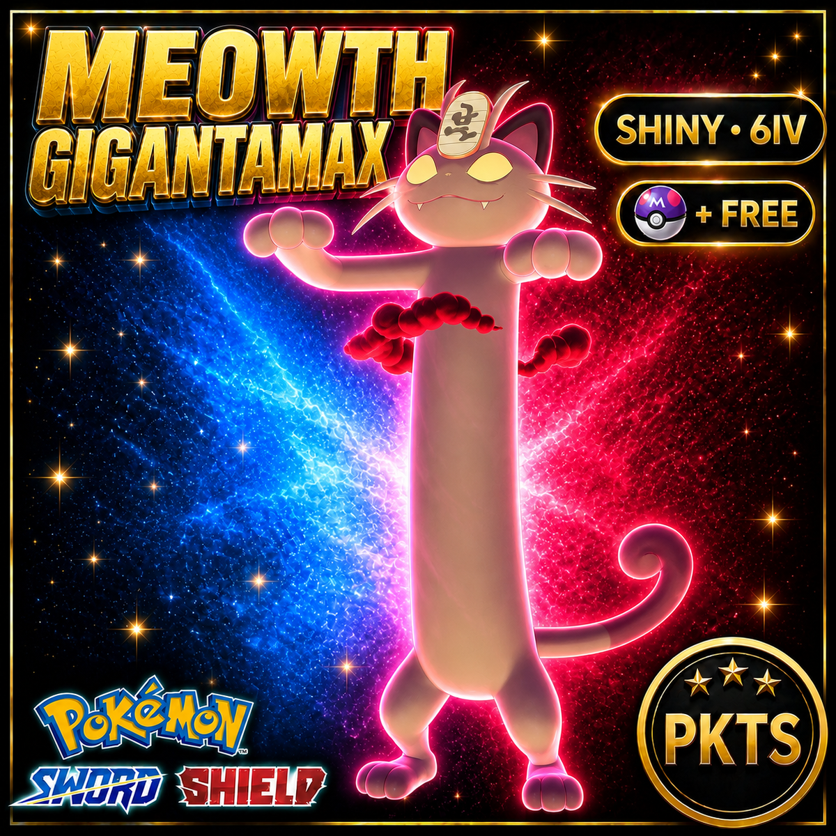 Shiny Meowth Gigantamax Pokémon Sword Shield 6IV PKTS Image 1