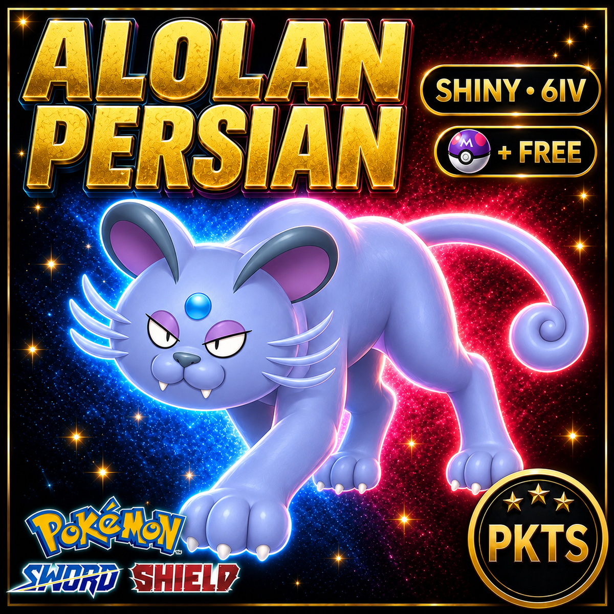 Shiny Alolan Persian Pokémon Sword Shield 6IV PKTS Image 1