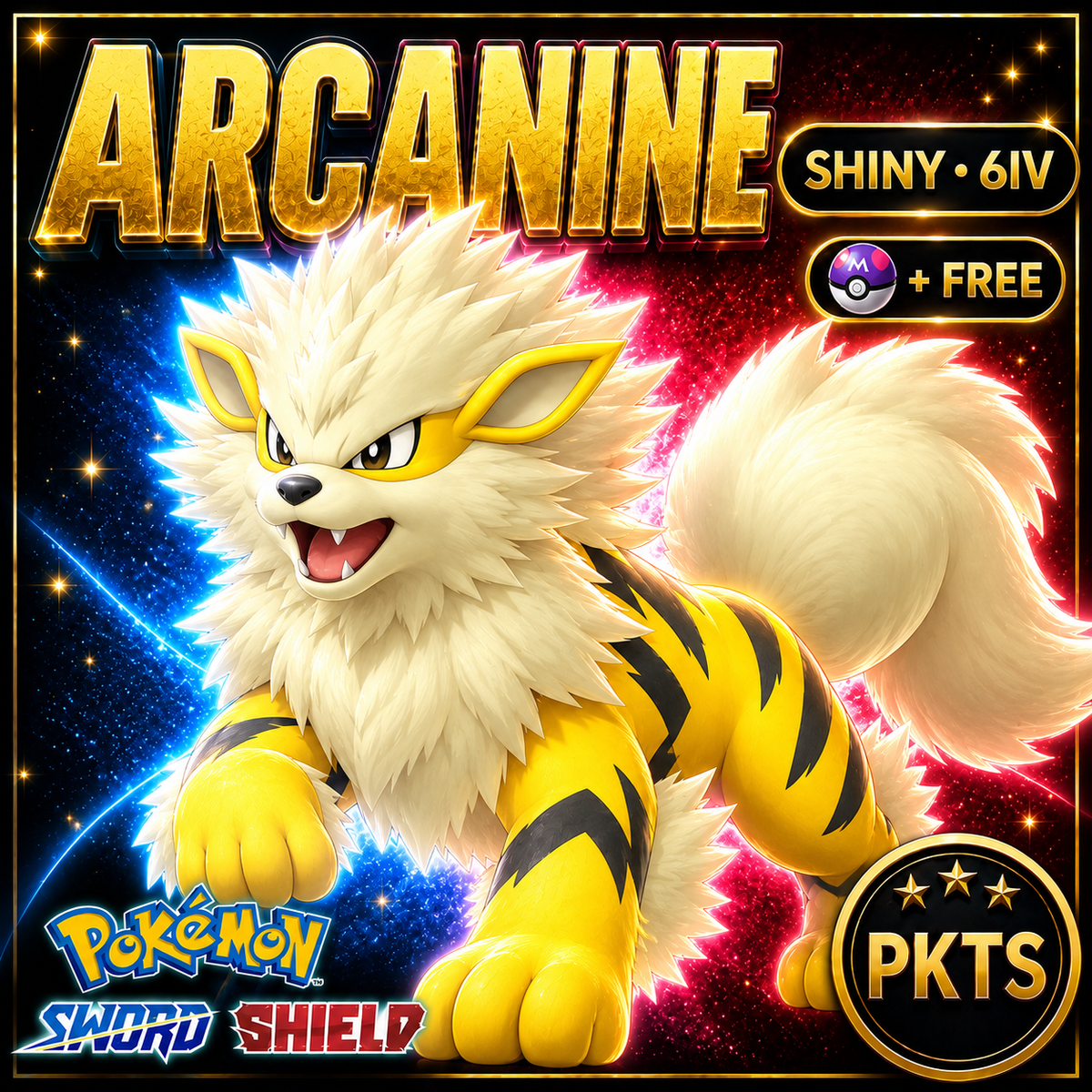 Shiny Arcanine Pokémon Sword Shield 6IV PKTS Image 1