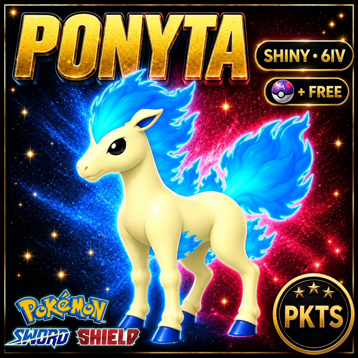 Shiny Ponyta Pokémon Sword Shield 6IV PKTS Image 1