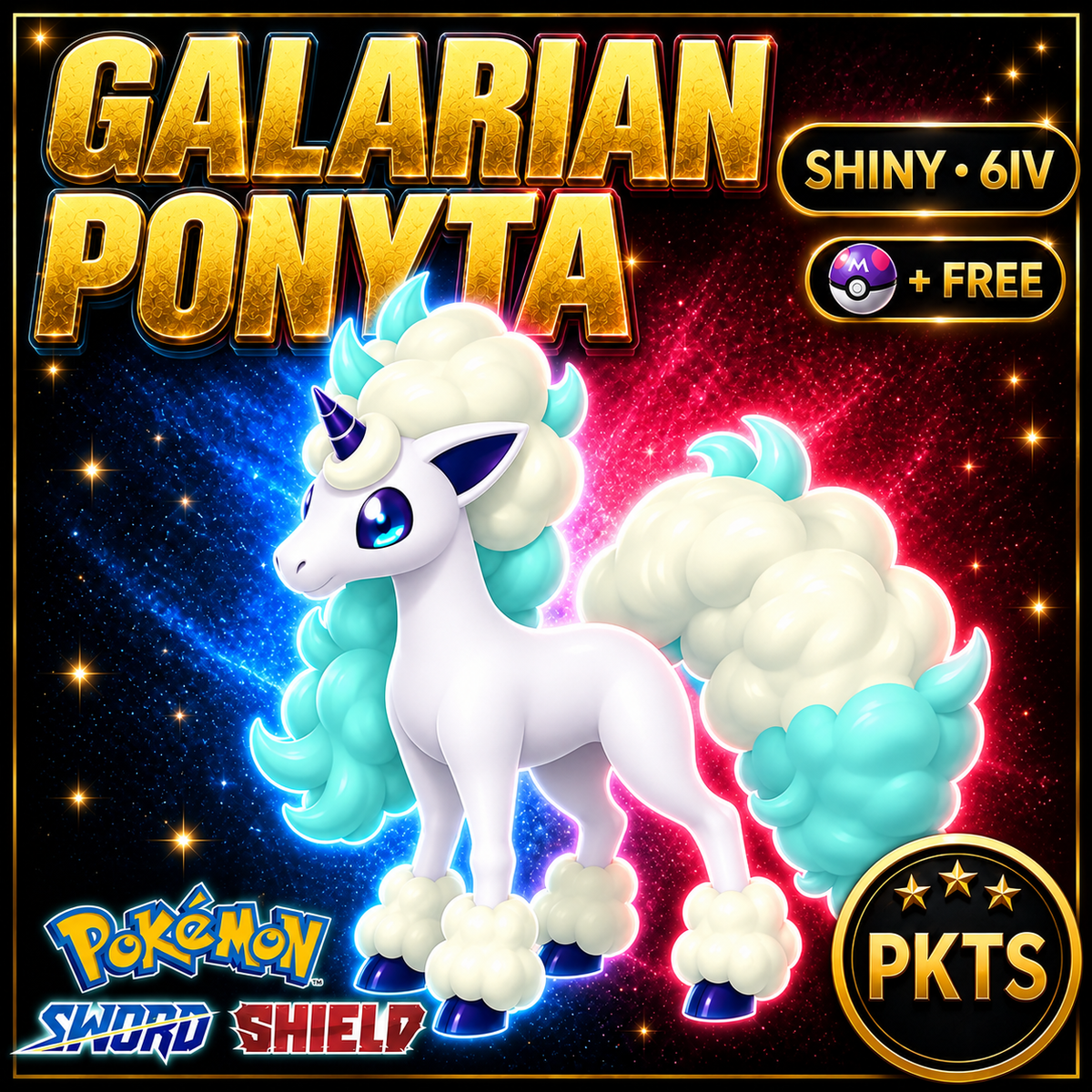Shiny Galarian Ponyta Pokémon Sword Shield 6IV PKTS Image 1
