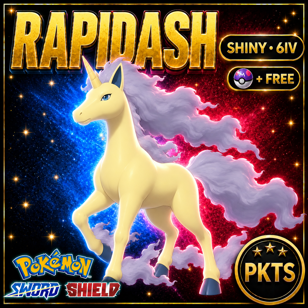 Shiny Rapidash Pokémon Sword Shield 6IV PKTS Image 1
