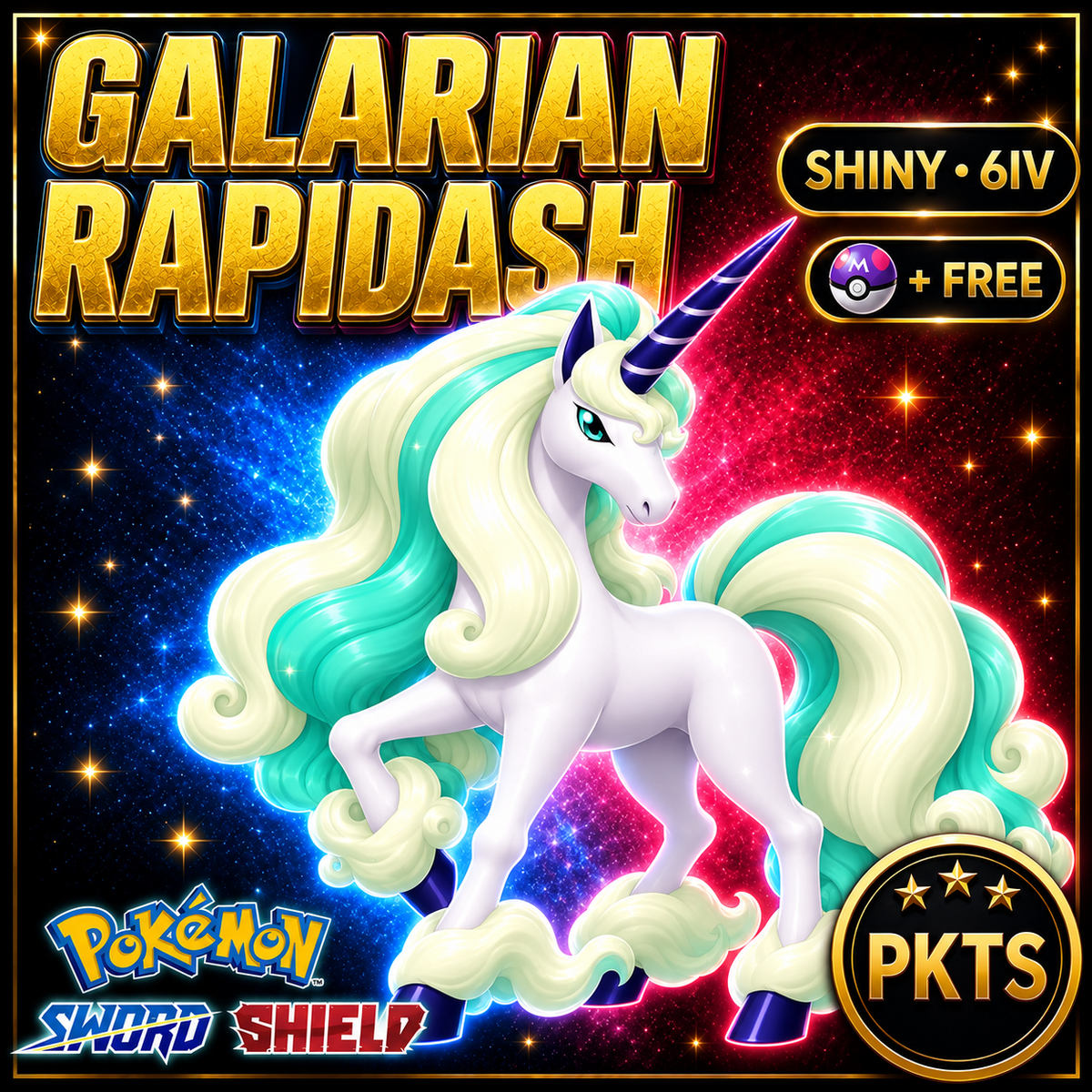 Shiny Galarian Rapidash Pokémon Sword Shield 6IV PKTS Image 1