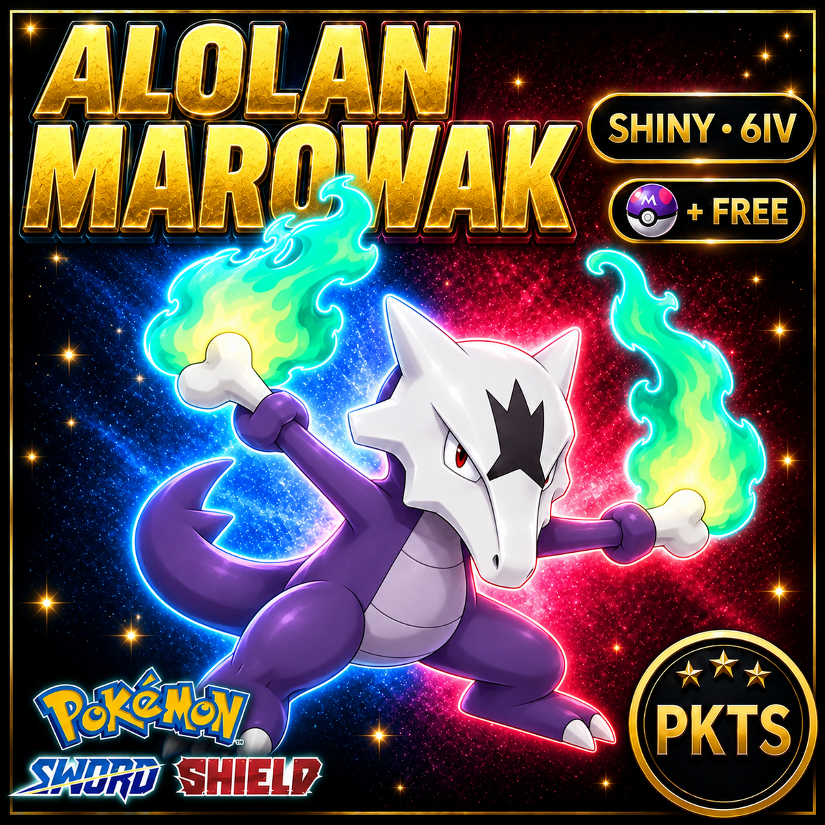 Shiny Alolan Marowak Pokémon Sword Shield 6IV PKTS Image 1