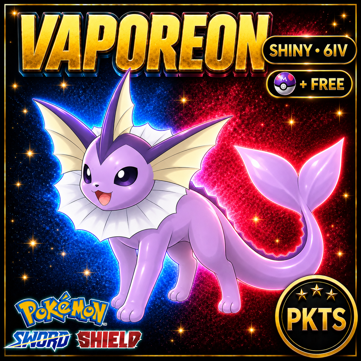 Shiny Vaporeon Pokémon Sword Shield 6IV PKTS Image 1