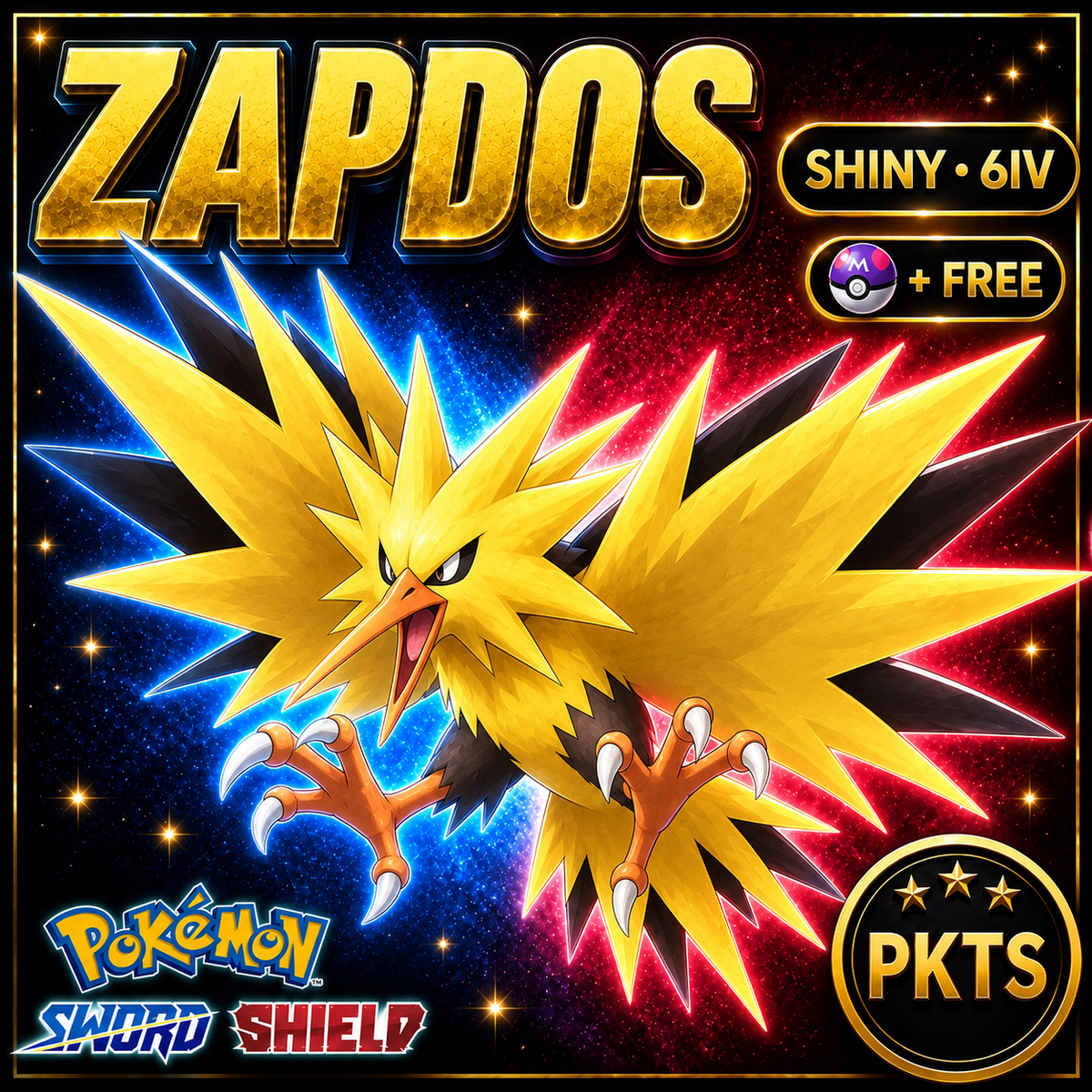 Shiny Zapdos Pokémon Sword Shield 6IV PKTS Image 1
