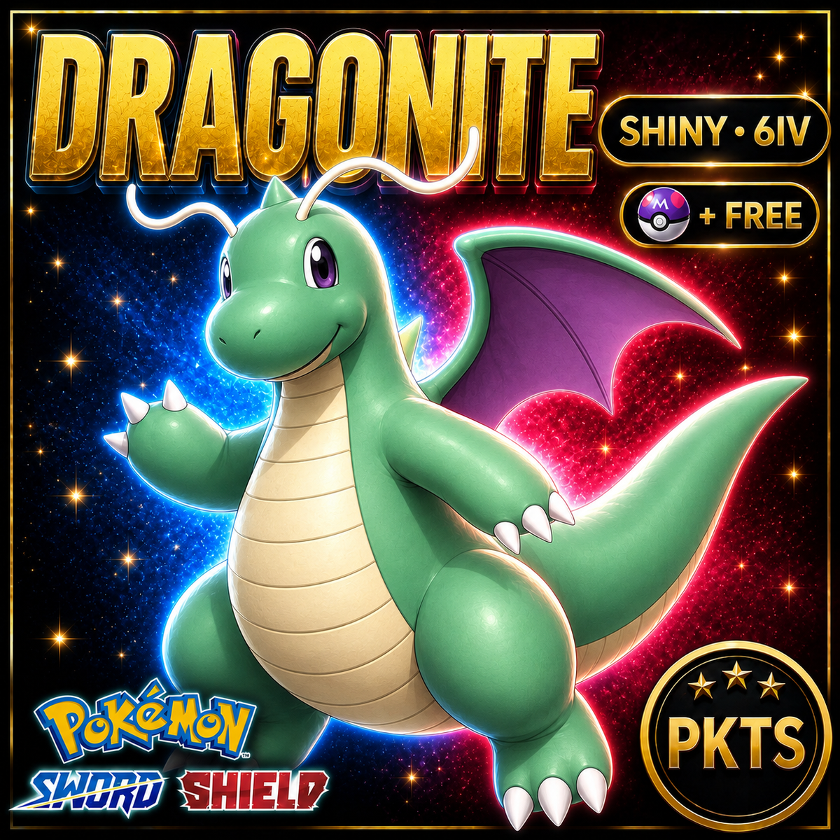 Shiny Dragonite Pokémon Sword Shield 6IV PKTS Image 1