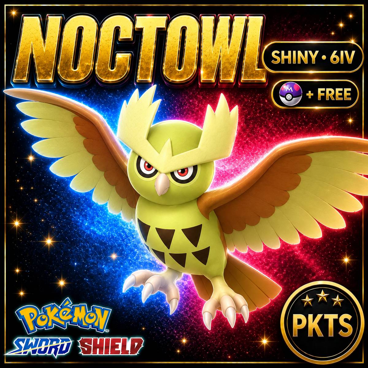 Shiny Noctowl Pokémon Sword Shield 6IV PKTS Image 1
