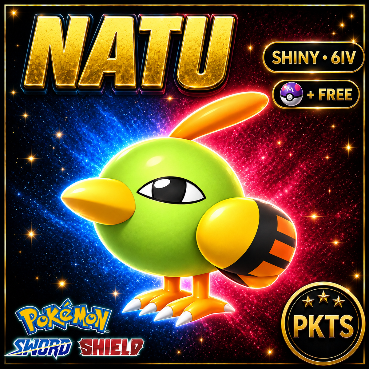 Shiny Natu Pokémon Sword Shield 6IV PKTS Image 1