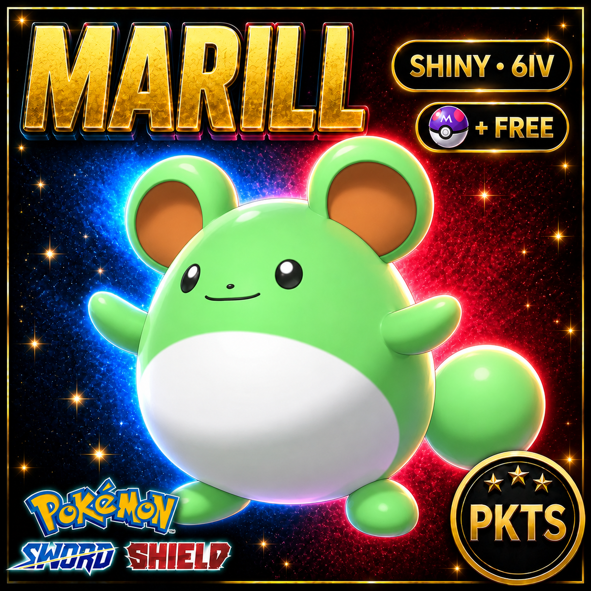 Shiny Marill Pokémon Sword Shield 6IV PKTS Image 1