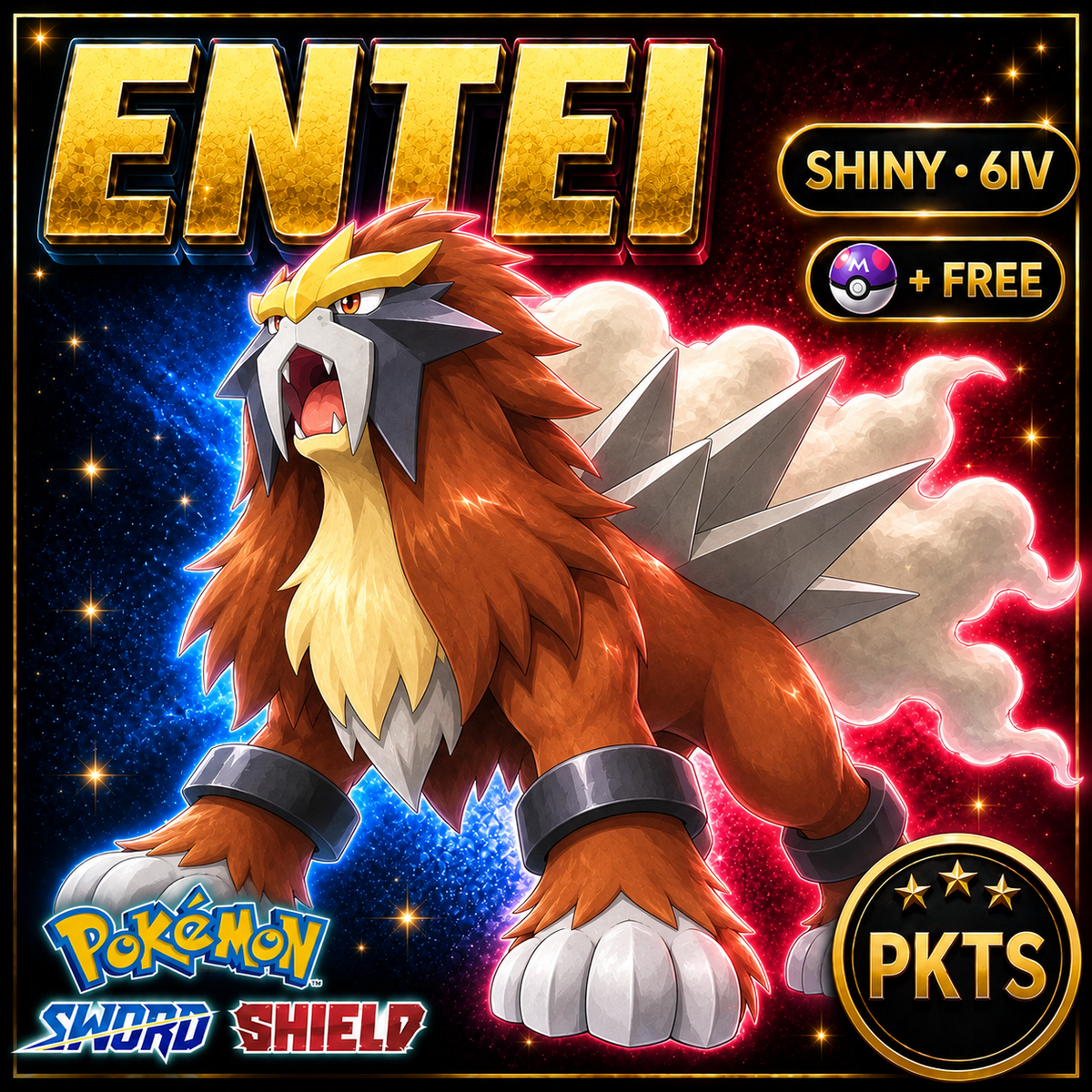 Shiny Entei Pokémon Sword Shield 6IV PKTS Image 1