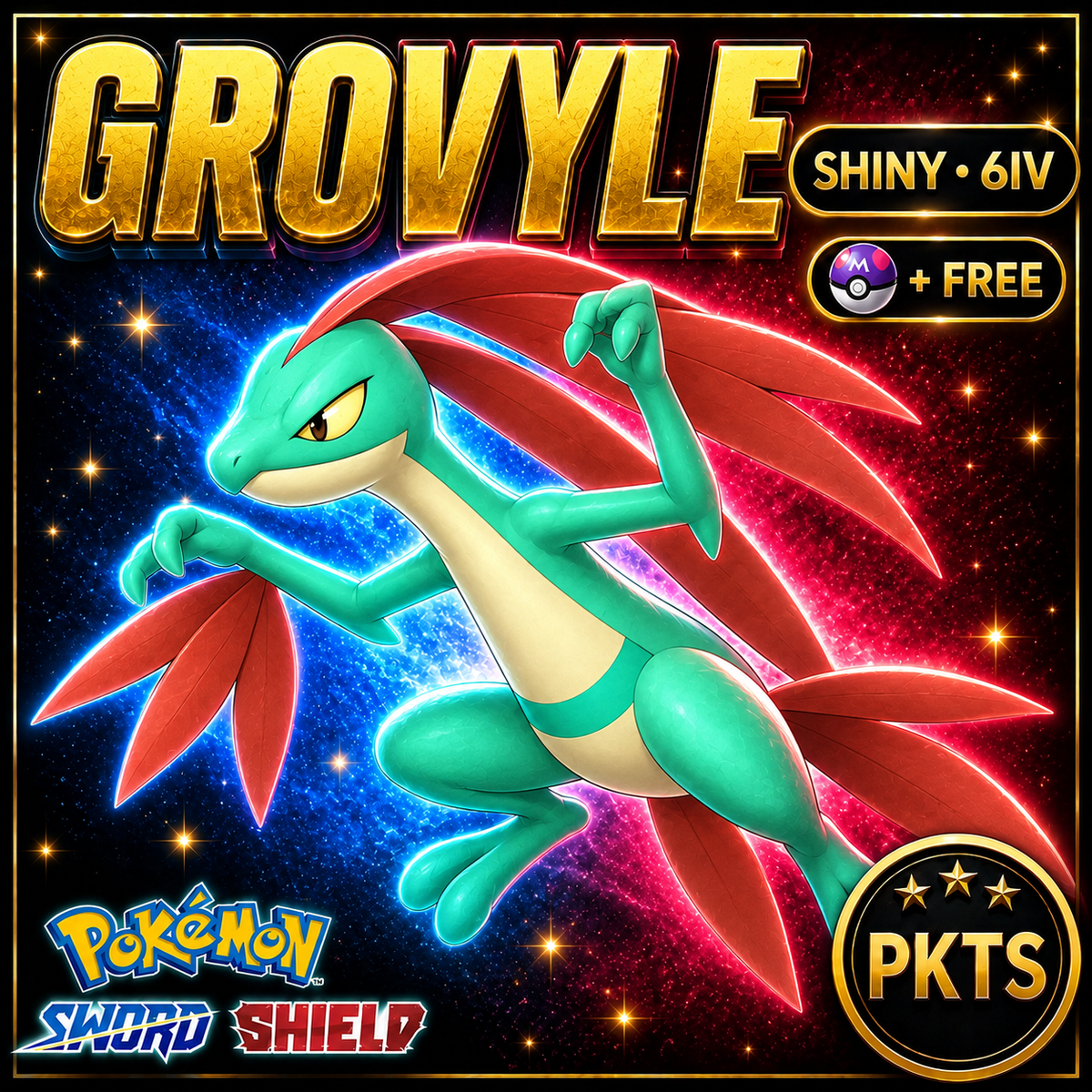 Shiny Grovyle Pokémon Sword Shield 6IV PKTS Image 1