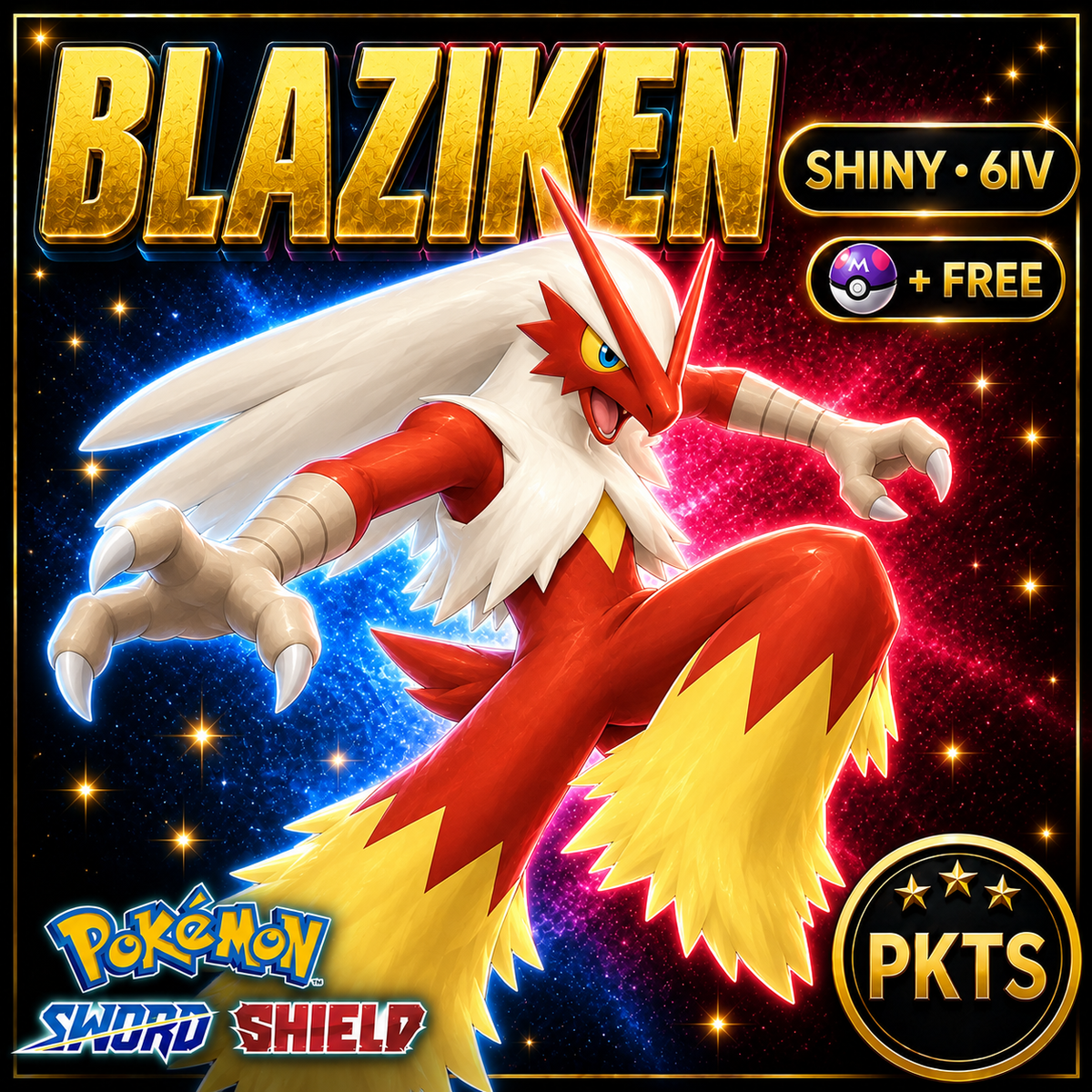 Shiny Blaziken Pokémon Sword Shield 6IV PKTS Image 1