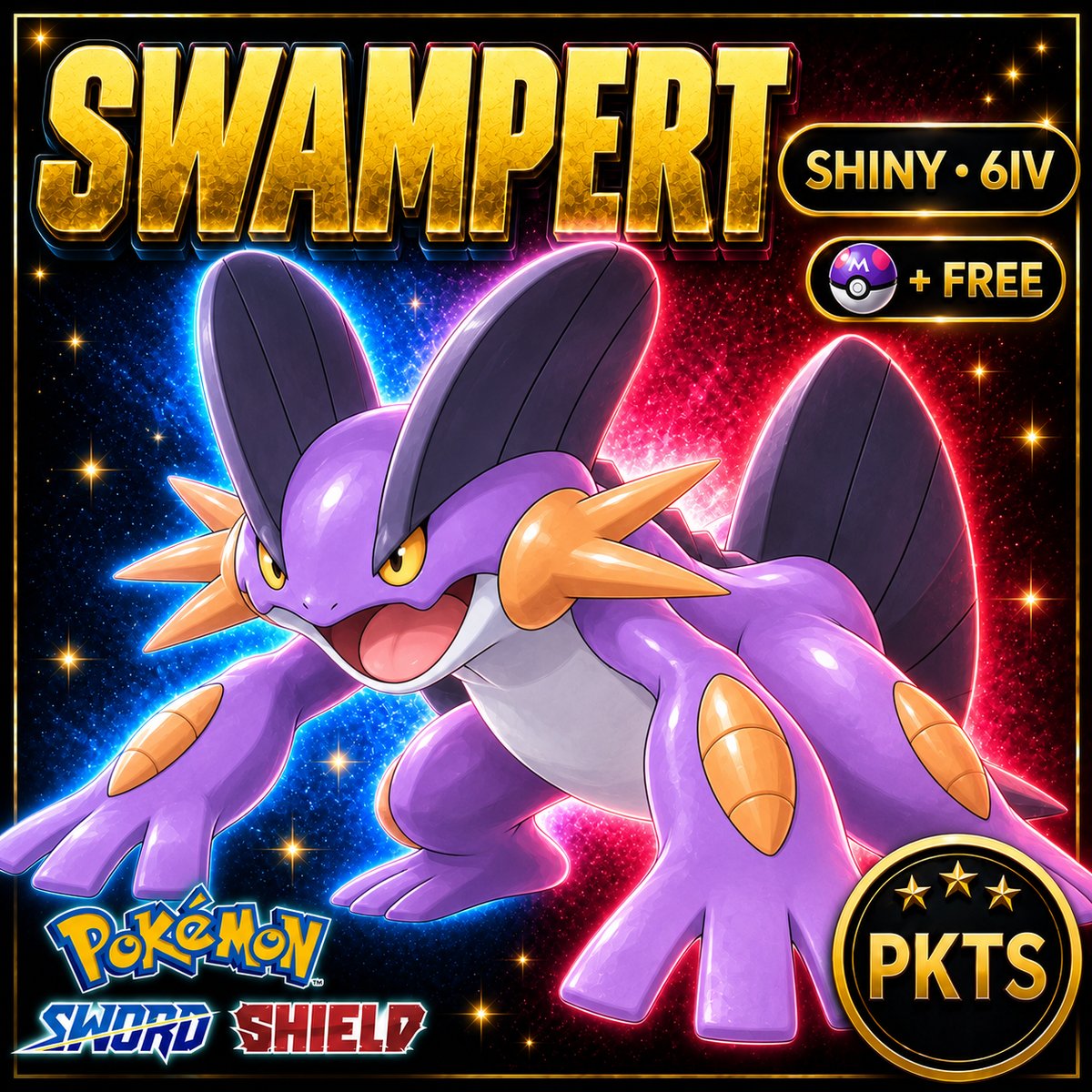Shiny Swampert Pokémon Sword Shield 6IV PKTS Image 1