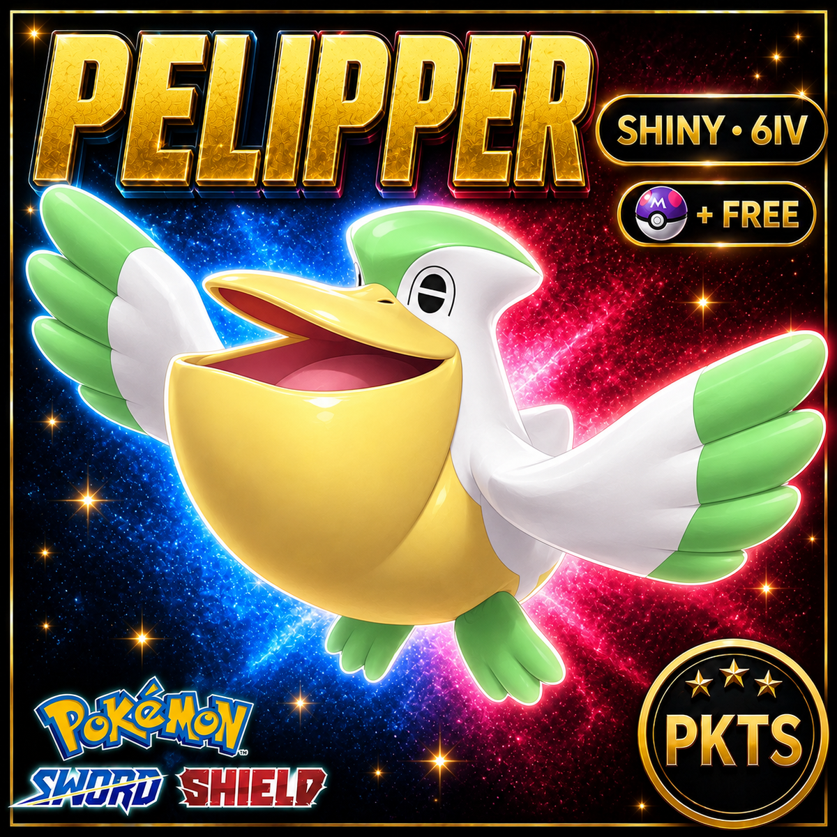 Shiny Pelipper Pokémon Sword Shield 6IV PKTS Image 1