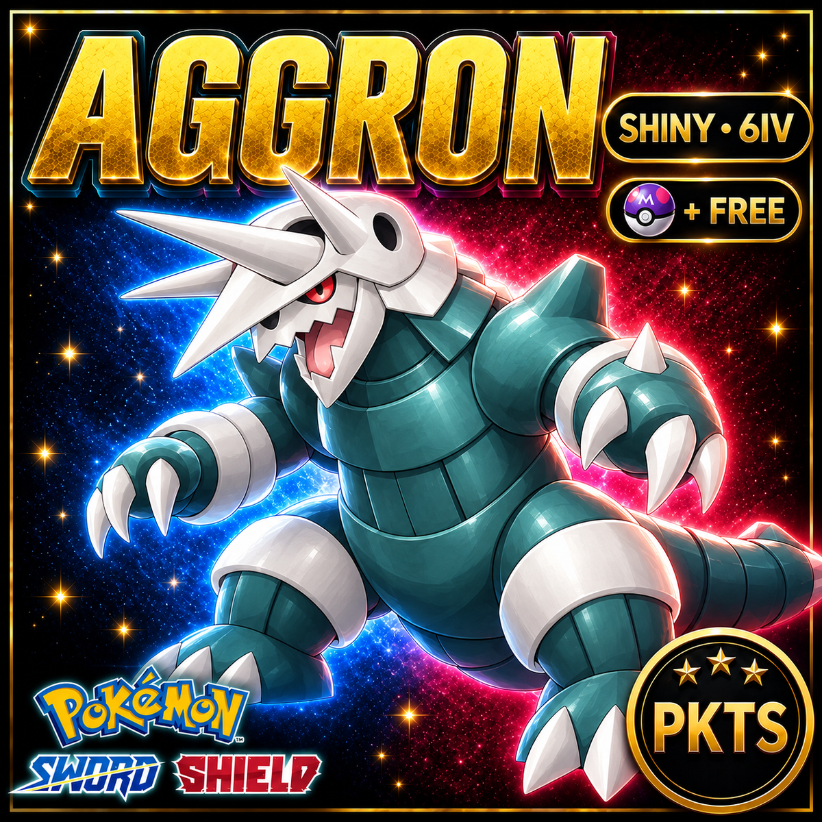 Shiny Aggron Pokémon Sword Shield 6IV PKTS Image 1