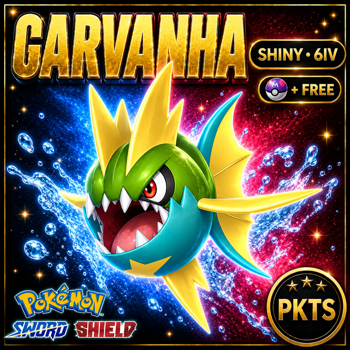 Shiny Carvanha Pokémon Sword Shield 6IV PKTS Image 1