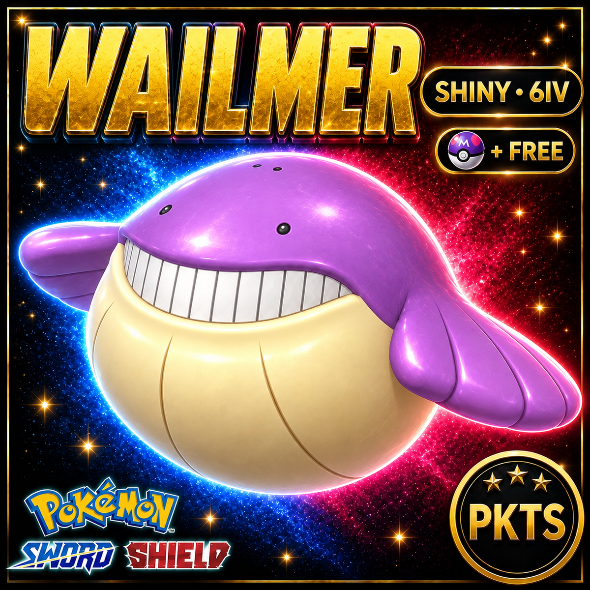 Shiny Wailmer Pokémon Sword Shield 6IV PKTS Image 1