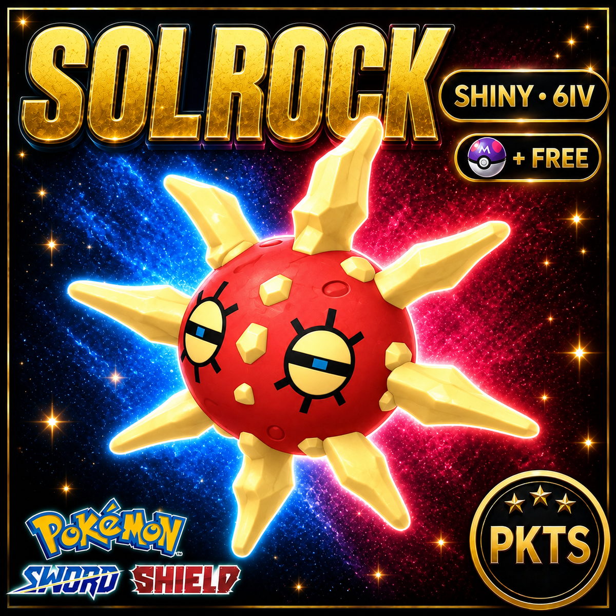 Shiny Solrock Pokémon Sword Shield 6IV PKTS Image 1