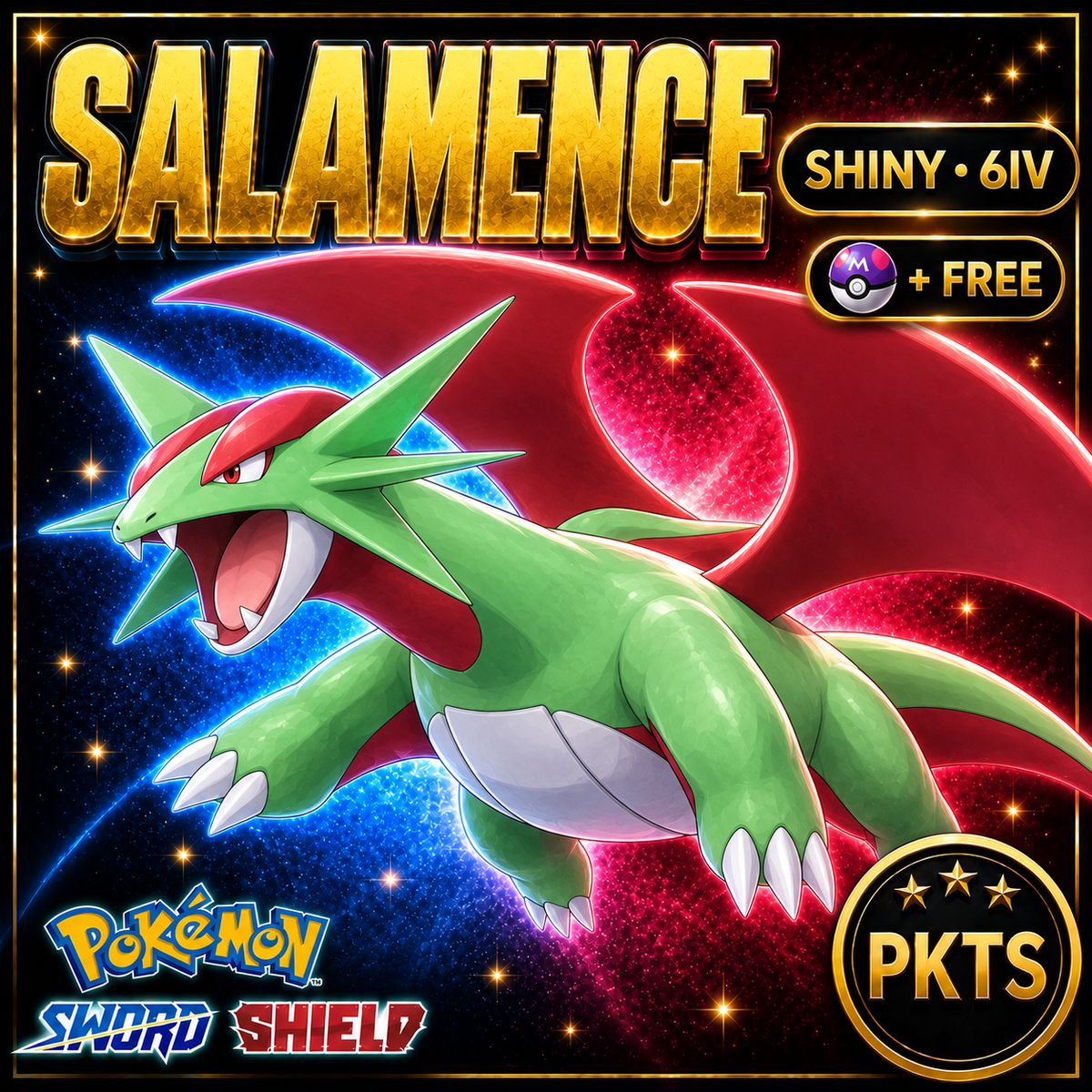 Shiny Salamence Pokémon Sword Shield 6IV PKTS Image 1
