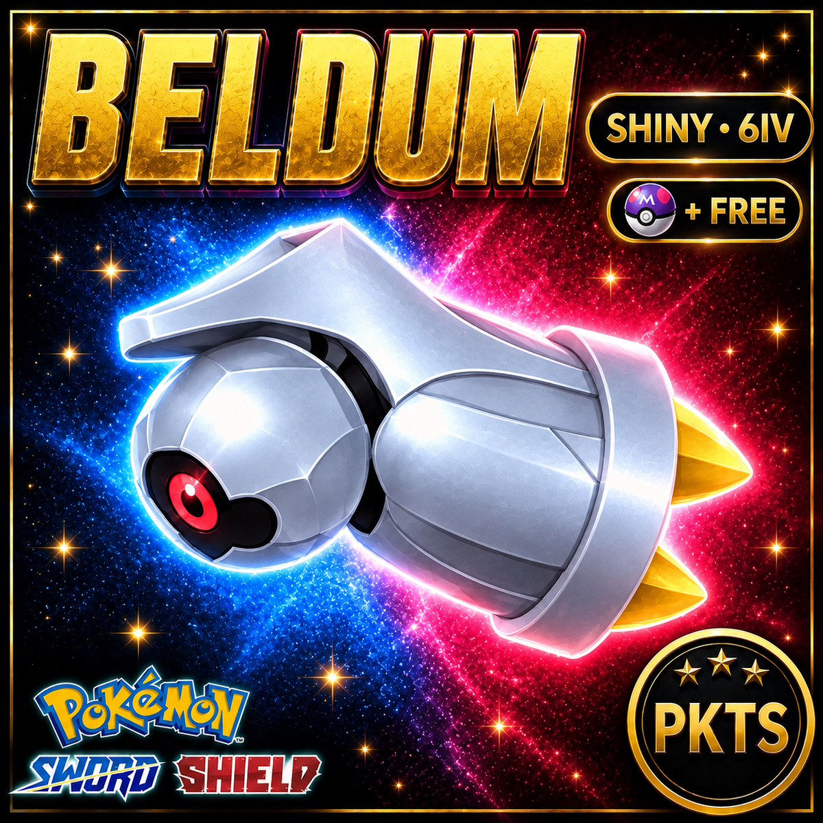 Shiny Beldum Pokémon Sword Shield 6IV PKTS Image 1