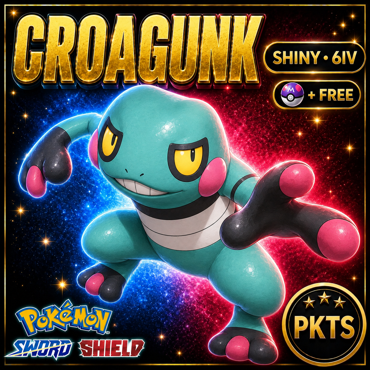 Shiny Croagunk Pokémon Sword Shield 6IV PKTS Image 1