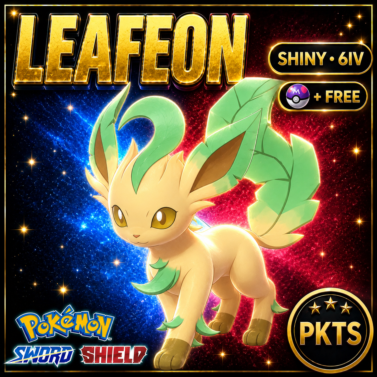 Shiny Leafeon Pokémon Sword Shield 6IV PKTS Image 1