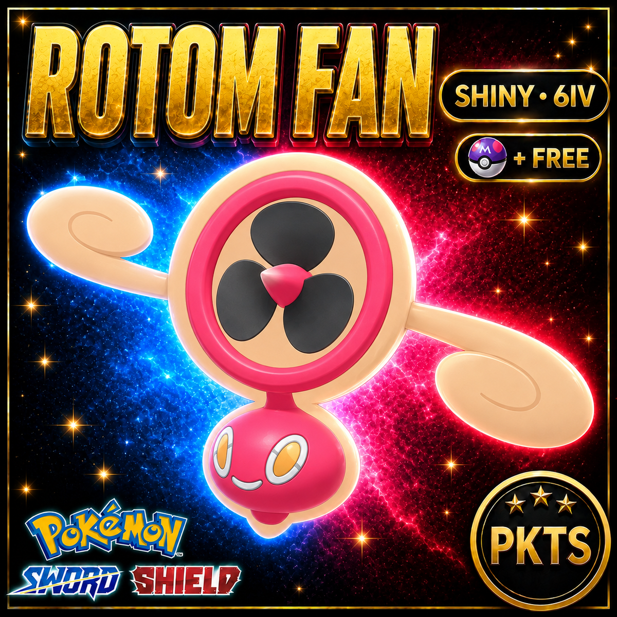 Shiny Rotom Fan Pokémon Sword Shield 6IV PKTS Image 1
