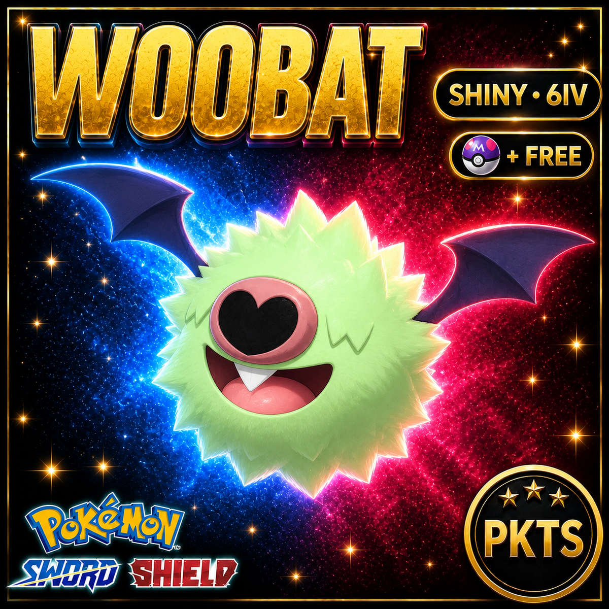Shiny Woobat Pokémon Sword Shield 6IV PKTS Image 1