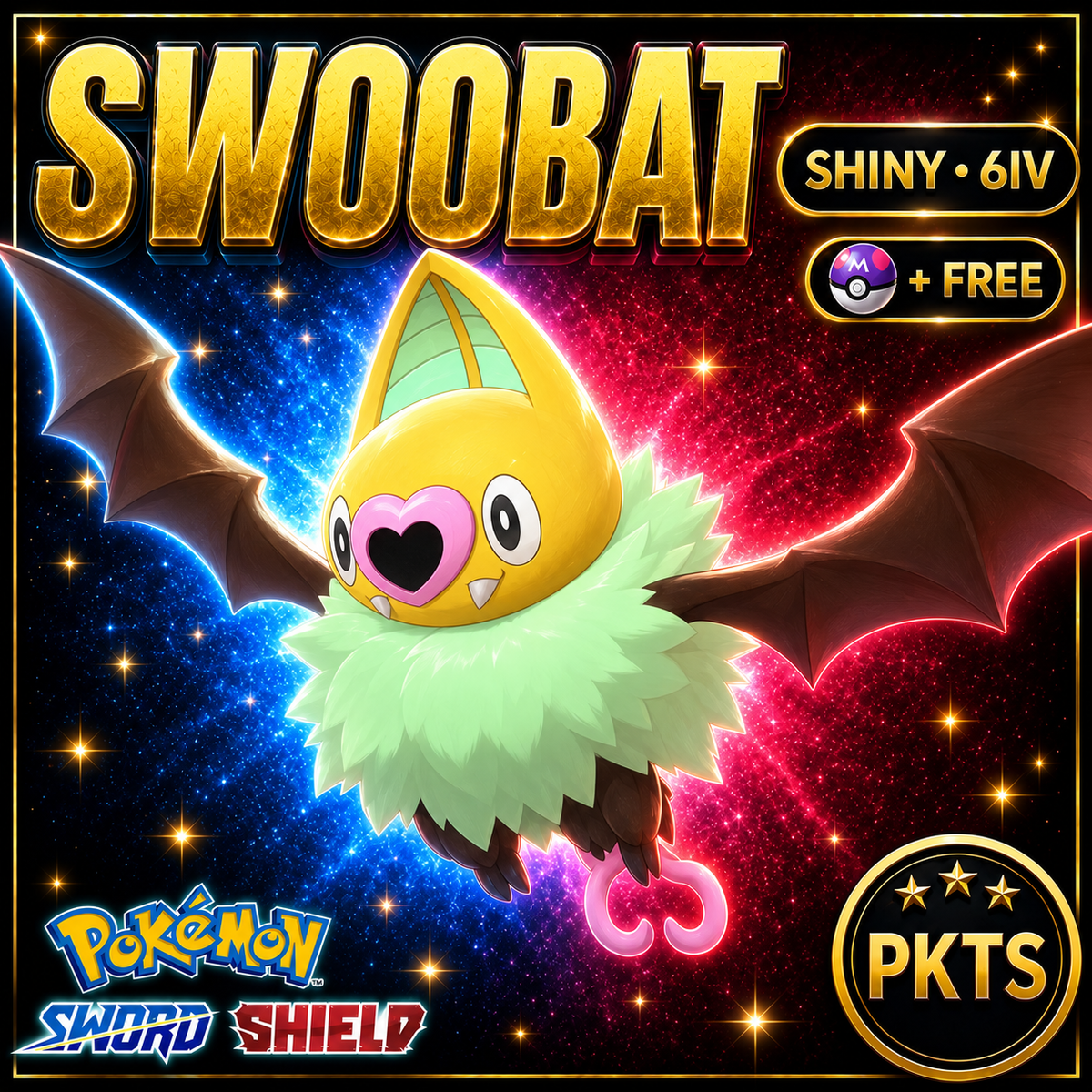 Shiny Swoobat Pokémon Sword Shield 6IV PKTS Image 1