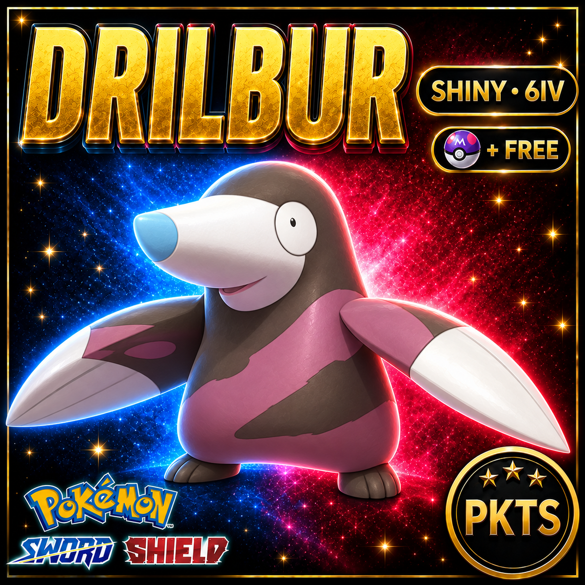 Shiny Drilbur Pokémon Sword Shield 6IV PKTS Image 1