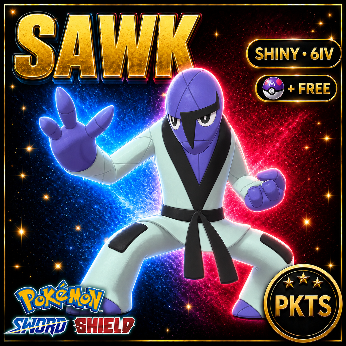 Shiny Sawk Pokémon Sword Shield 6IV PKTS Image 1