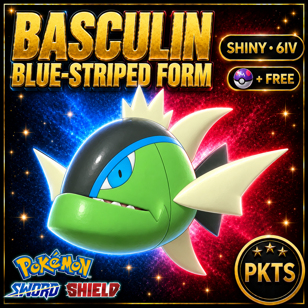 Shiny Basculin Blue-Striped Form Pokémon Sword Shield 6IV PKTS Image 1