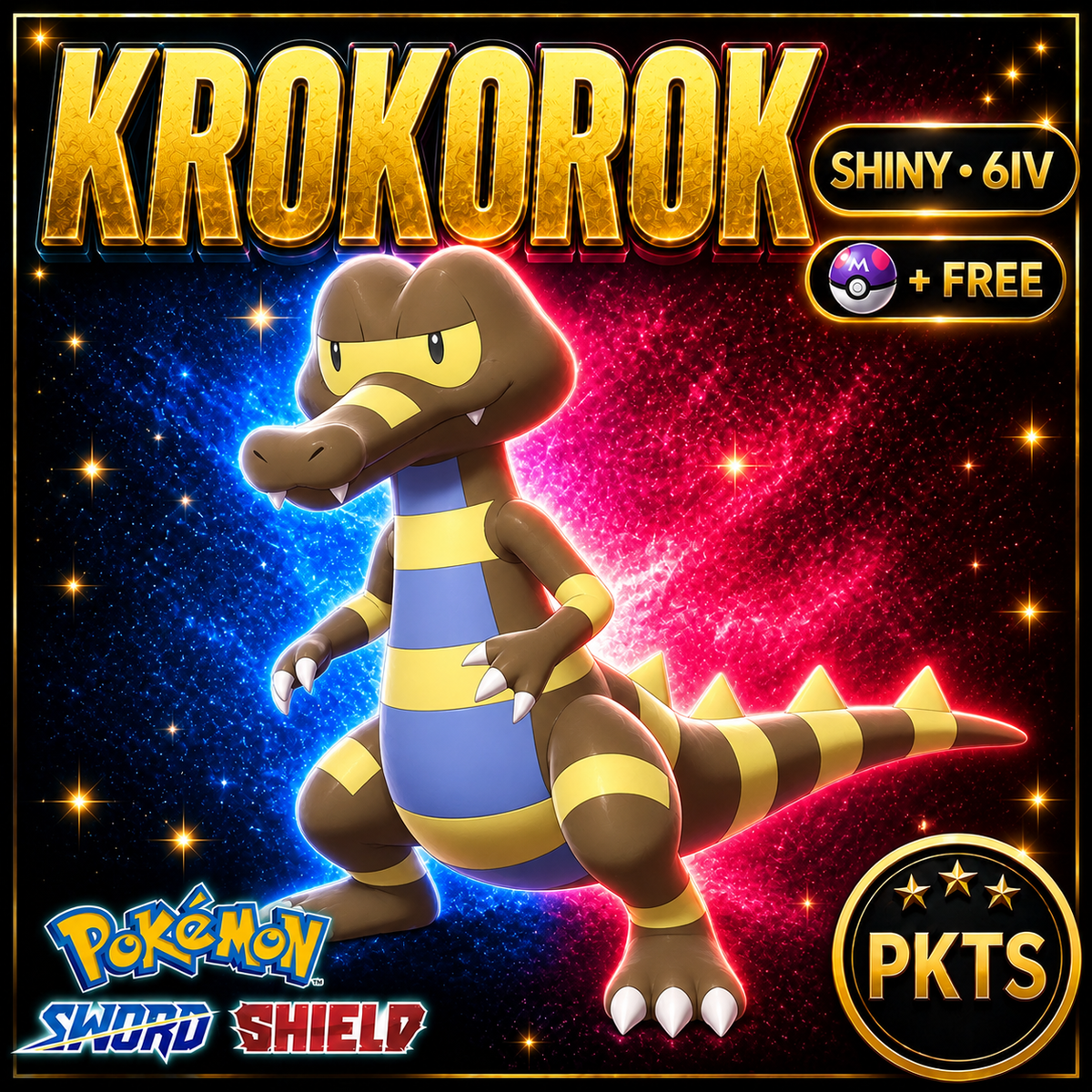 Shiny Krokorok Pokémon Sword Shield 6IV PKTS Image 1