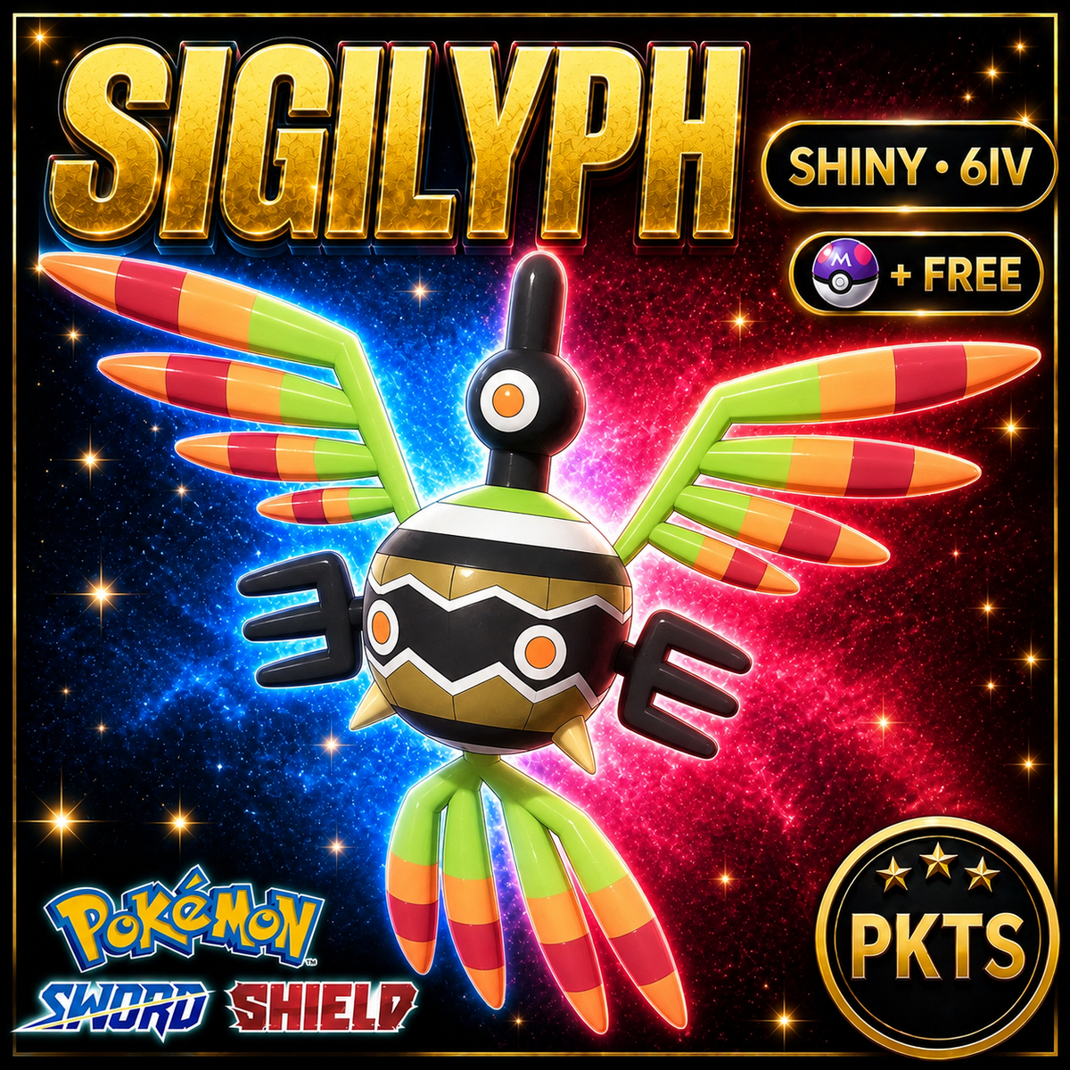 Shiny Sigilyph Pokémon Sword Shield 6IV PKTS Image 1