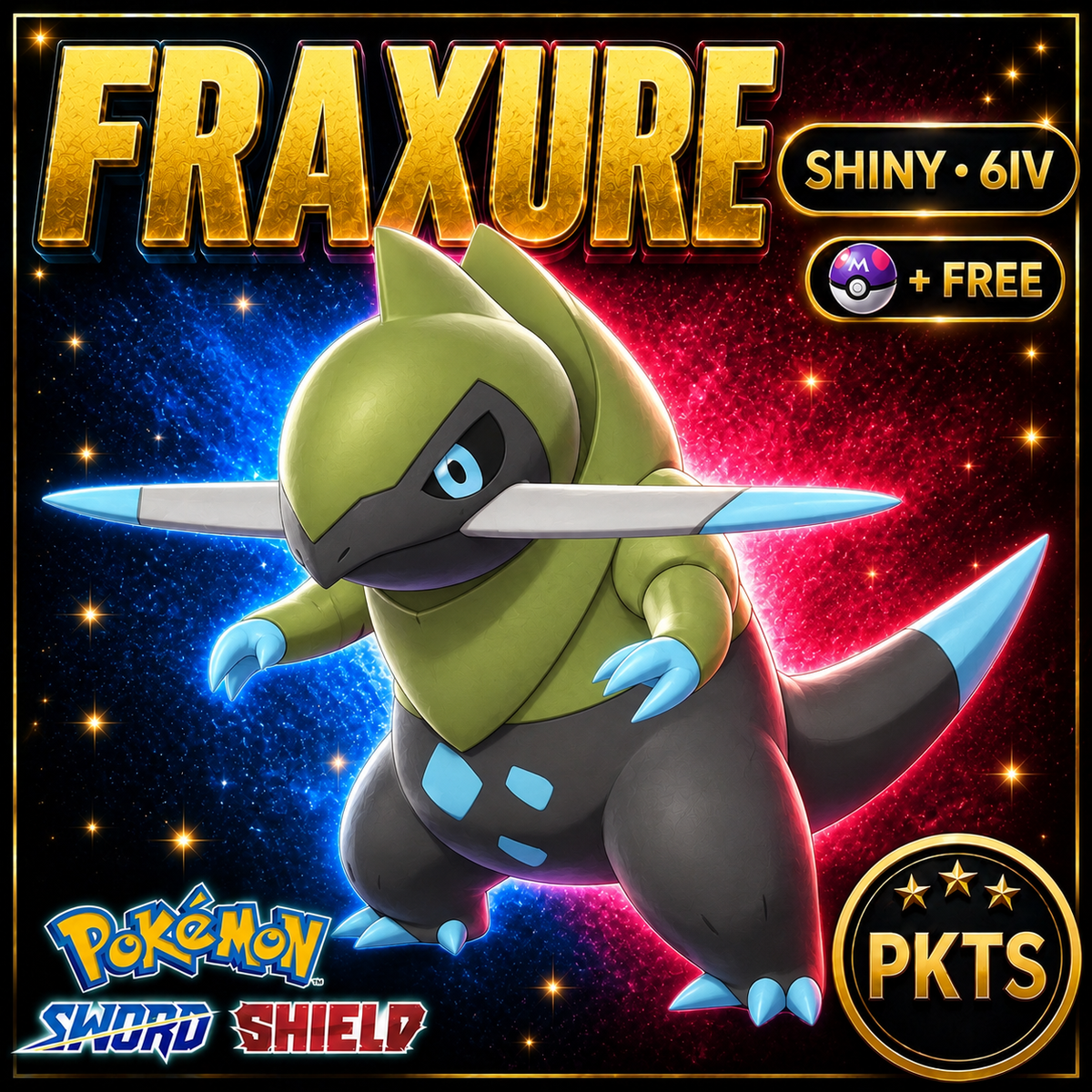 Shiny Fraxure Pokémon Sword Shield 6IV PKTS Image 1