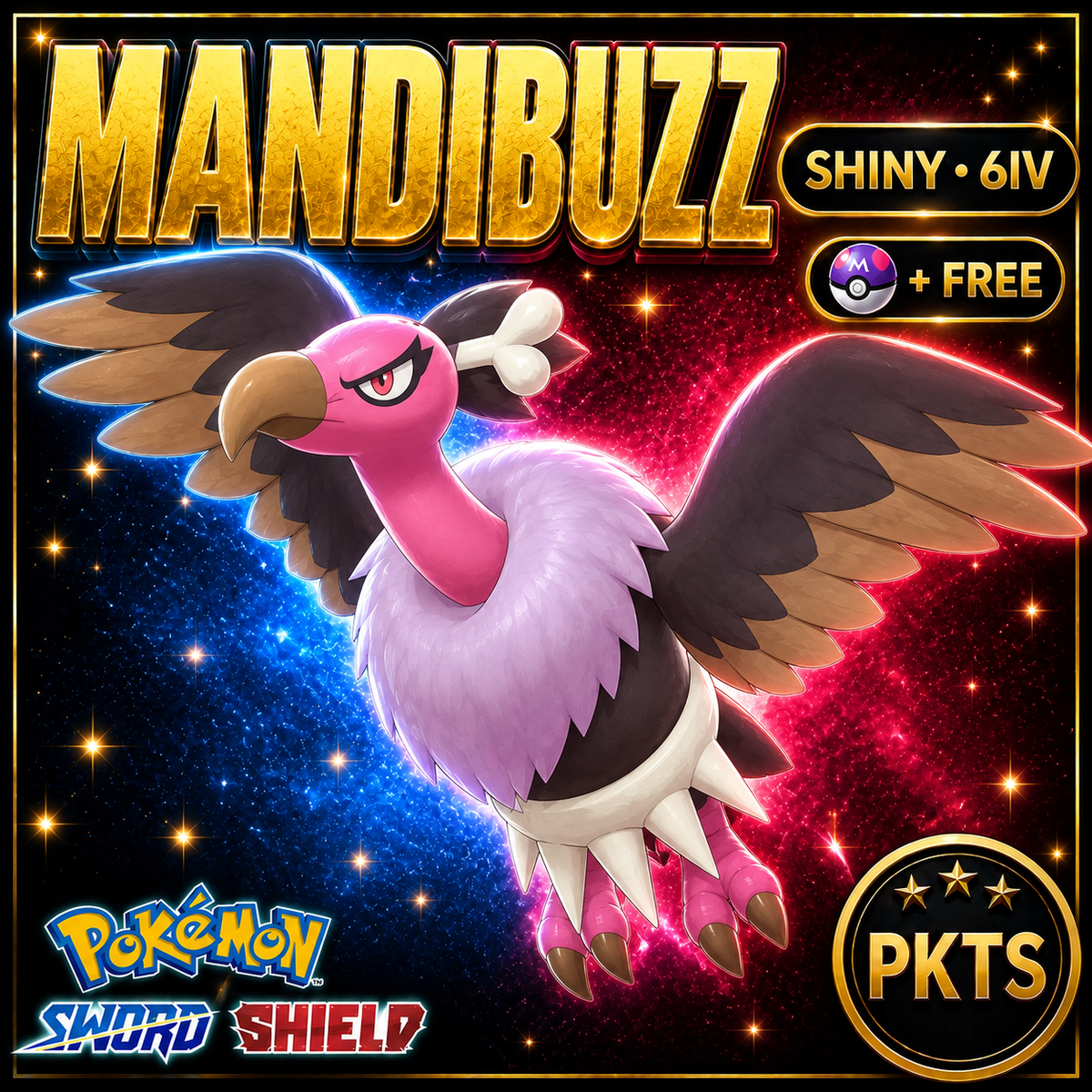 Shiny Mandibuzz Pokémon Sword Shield 6IV PKTS Image 1