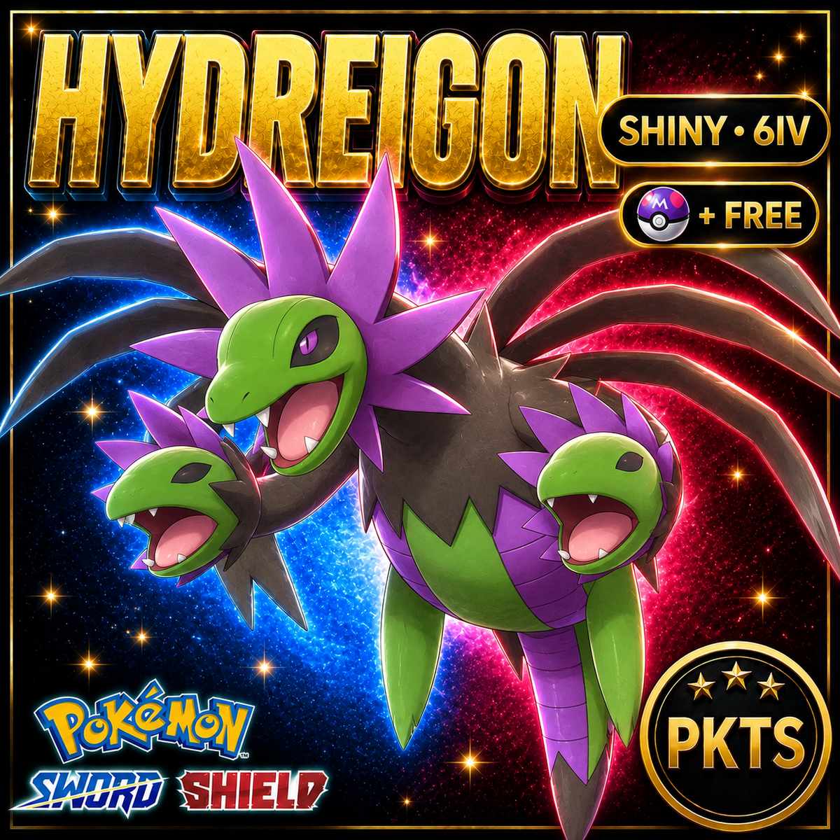 Shiny Hydreigon Pokémon Sword Shield 6IV PKTS Image 1