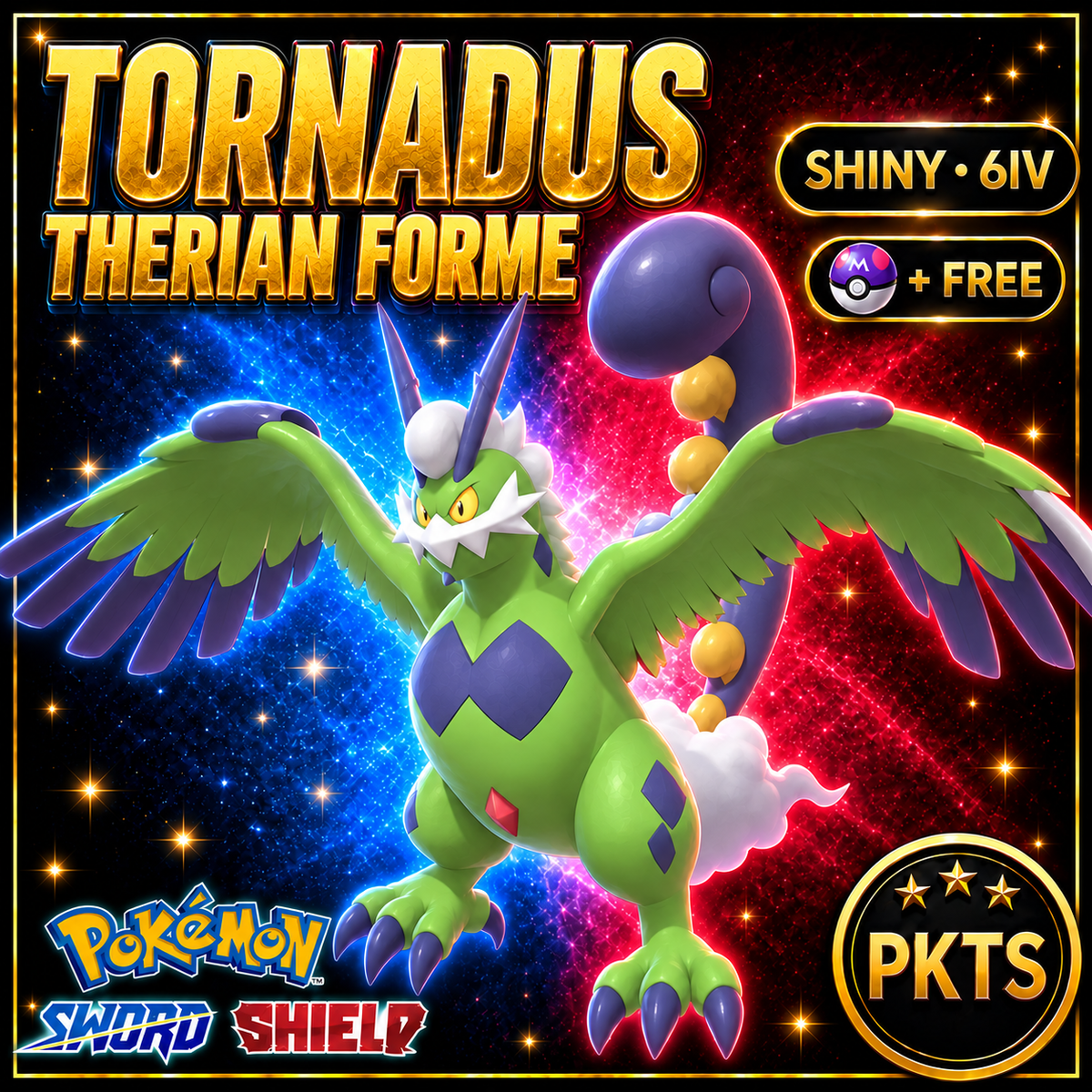 Shiny Tornadus Therian Forme Pokémon Sword Shield 6IV PKTS Image 1